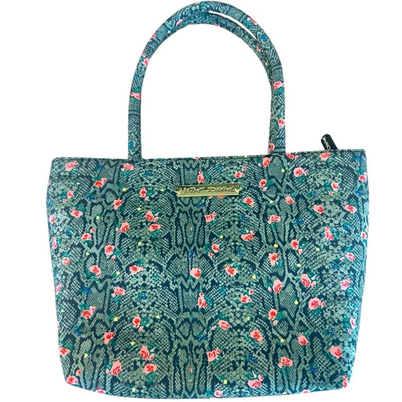 Betsey Johnson Handbags - Betsey Johnson Teal Floral Tote Bag with Quilted Design